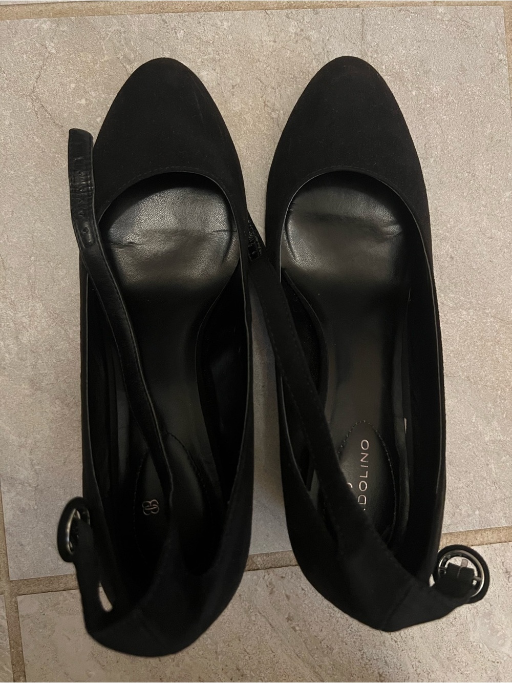 Black Suede Pointed Toe Ankle Strap Pumps